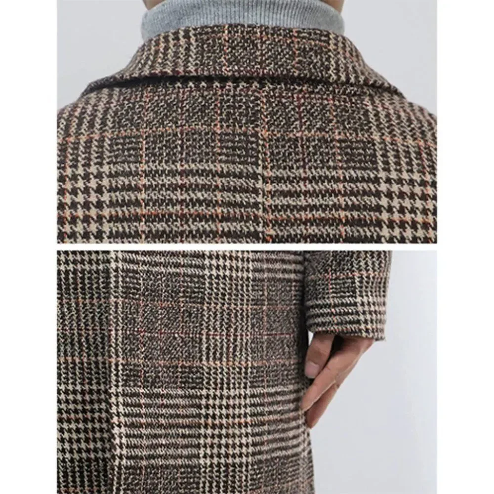 𝅺CLAU'S Plaid Long Trench Coat for Men Khaki - Picture 6 of 6